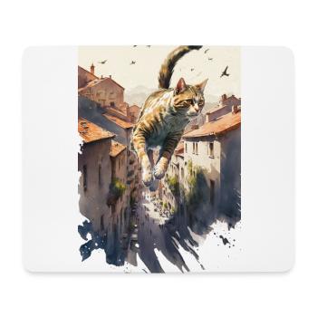Cat Dream Bird Hunting Watercolor - Mouse Pad (horizontal) - white - Front