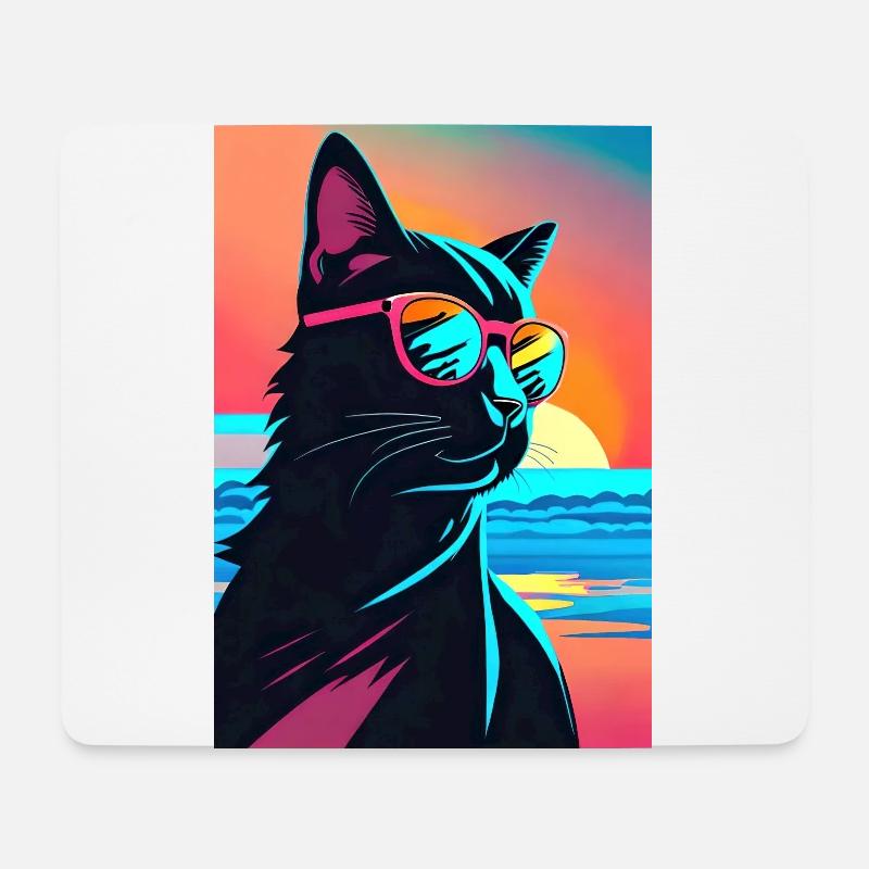 Synthwave Cat - Mouse Pad (horizontal) - white