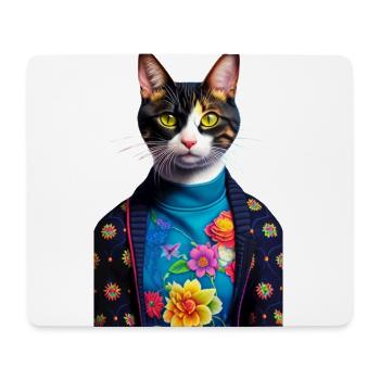 Wunderbare heimische kurzhaarige Katze wartet einsam - Mousepad (Querformat) - Weiß - Vorne