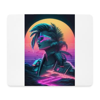 Ein weiblicher Cyberpunk und Synthwave Cyborg - Mousepad (Querformat) - Weiß - Vorne