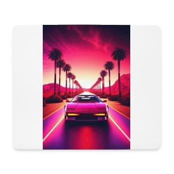 Retro Racer: A Synthwave Cruise through Time - Mousepad (Querformat) - Weiß - Vorne