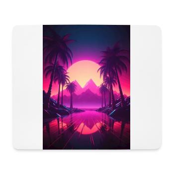 Beachside Beats: Synthwave-Vibes unter Palmen - Mousepad (Querformat) - Weiß - Vorne