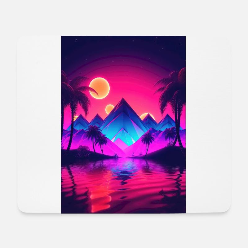 Sunset Serenity: Synthwave-Träume an der Küste - Mousepad (Querformat) - Weiß