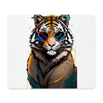 Inkpunk Tiger mit Sonnenbrille 1 - Mousepad (Querformat) - Weiß - Vorne