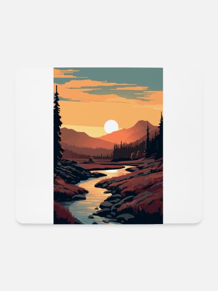 Bach Wald Sonnenuntergang - Mousepad (Querformat) - Weiß
