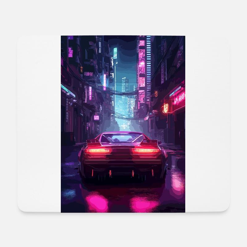 Auto Neon Stadt - Mousepad (Querformat) - Weiß