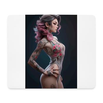 Sakura Splash: Anime Beauty with Pink and Black - Mouse Pad (horizontal) - white - Front
