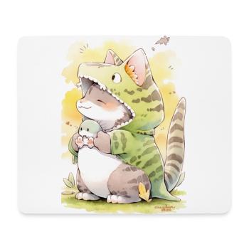 Dino Kitty: Entzückende Zeichnung einer niedlichen Anime-Katze - Mousepad (Querformat) - Weiß - Vorne