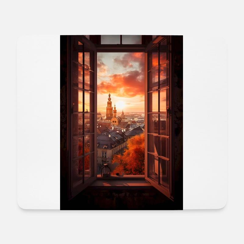 Fenster Stadt - Mousepad (Querformat) - Weiß