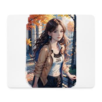 Junge Frau beim Herbst-Spaziergang - Mousepad (Querformat) - Weiß - Vorne