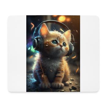 Katze mit Kopfhörer - Mousepad (Querformat) - Weiß - Vorne