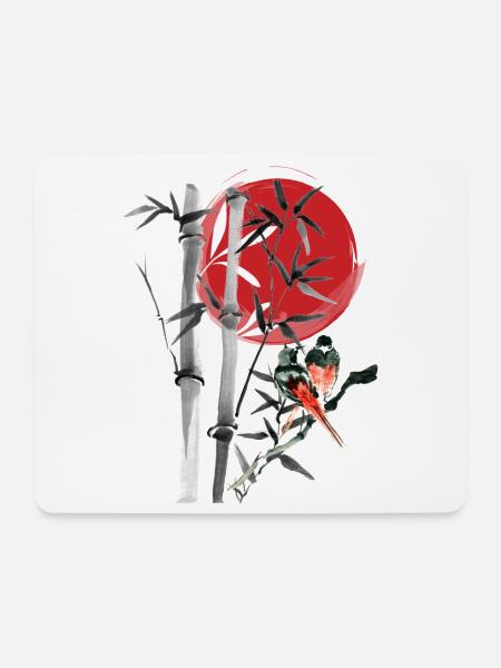 Bambusreihe im roten Mond - Mousepad (Querformat) - Weiß