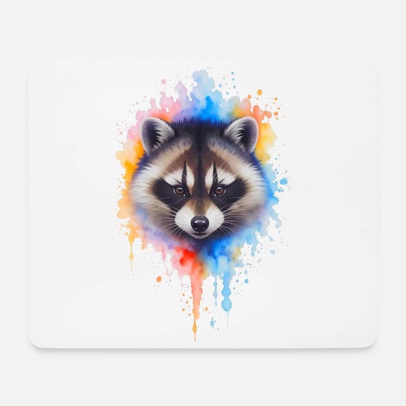 Aquarell Waschbär Farbexplosion - Mousepad (Querformat) - Weiß