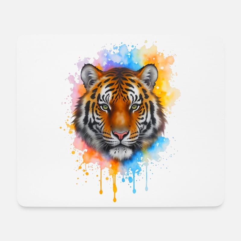 Wasserfarbener Tiger-Porträt - Mousepad (Querformat) - Weiß