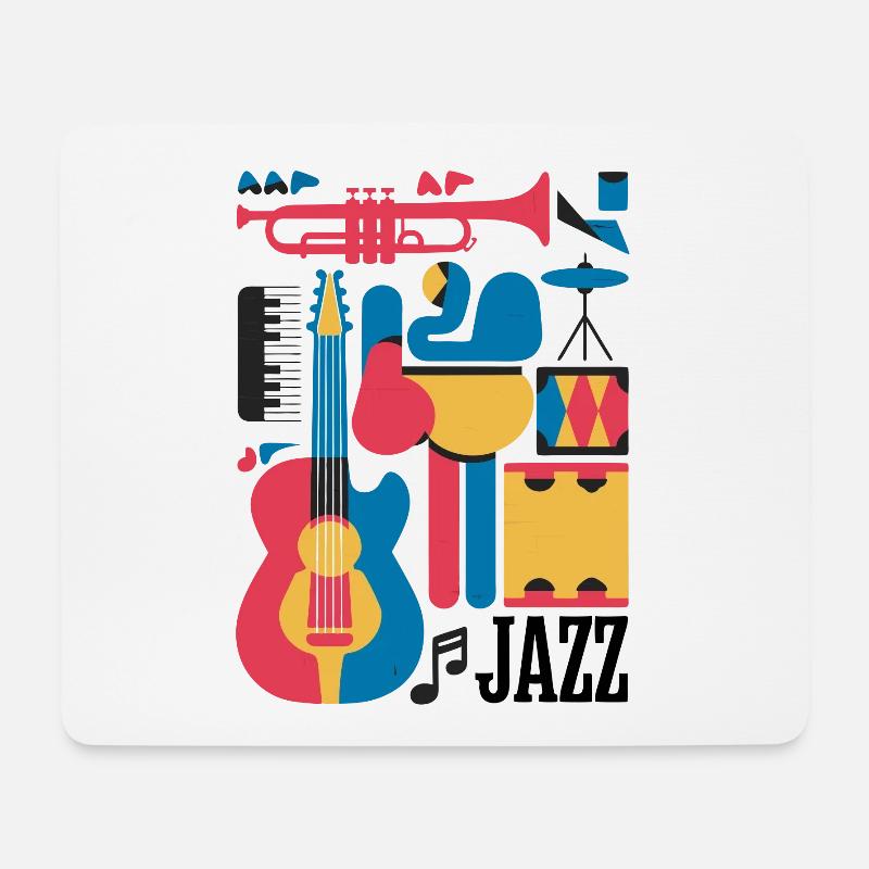 Illustration de notes de musique et d’instruments heureux - Tapis de souris (format paysage) - blanc