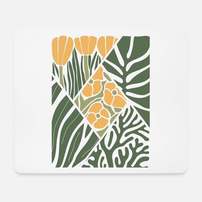 Grüne und gelbe Pflanzen und Blumen, abstrakt - Mousepad (Querformat) - Weiß