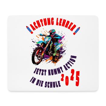 Einschulung 2025 - Achtung Lehrer - Motorrad - Mousepad (Querformat) - Weiß - Vorne