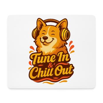 « Tune In & Chill Out » Happy Corgi avec casque - Tapis de souris (format paysage) - blanc - Devant