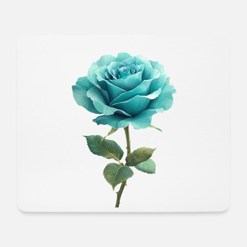 Türkis Blaue Rose - Mousepad (Querformat) - Weiß
