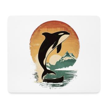 Orque baleine coucher de soleil Vintage mer Nature - Tapis de souris (format paysage) - blanc - Devant