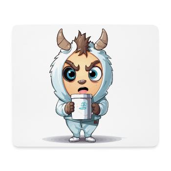 Hoodie Monster mit Kaffeebecher - Mousepad (Querformat) - Weiß - Vorne