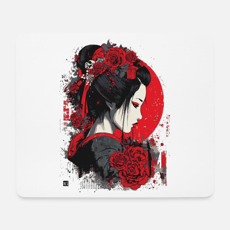 Geisha mit roten Rosen - Mousepad (Querformat) - Weiß