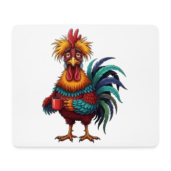 Lebhafter Hahn mit Kaffeetasse - Mousepad (Querformat) - Weiß - Vorne