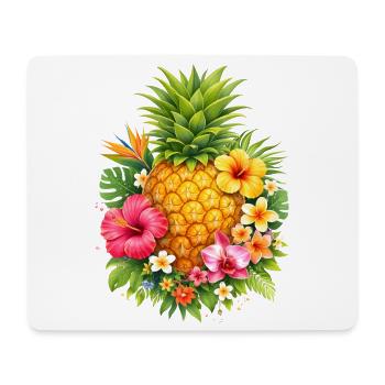 Tropical pineapple with flowers - Mouse Pad (horizontal) - white - Front