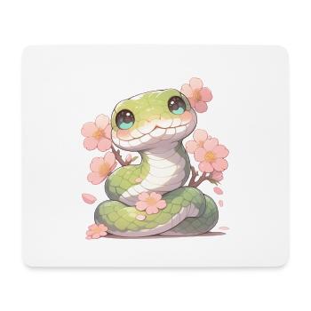 Kawaii Snake Sakura - Année du Chibi du Serpent - Tapis de souris (format paysage) - blanc - Devant