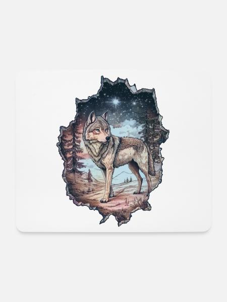 Wolf - Mousepad (Querformat) - Weiß