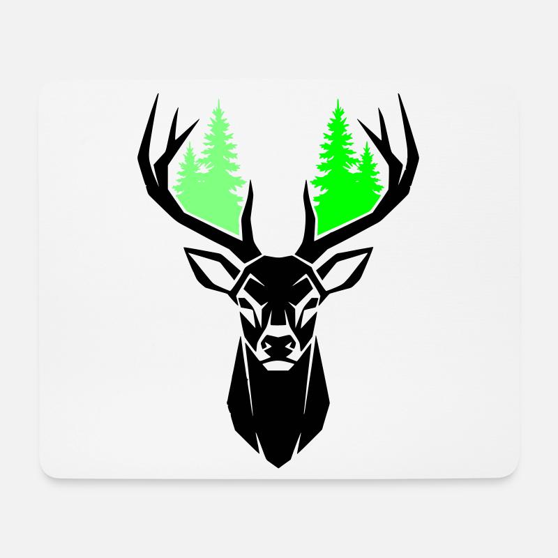 Hirschkopf Tannen Natur Grün - Mousepad (Querformat) - Weiß