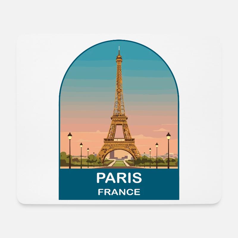 Paris France Affiche de voyage vintage de la Tour Eiffel - Tapis de souris (format paysage) - blanc