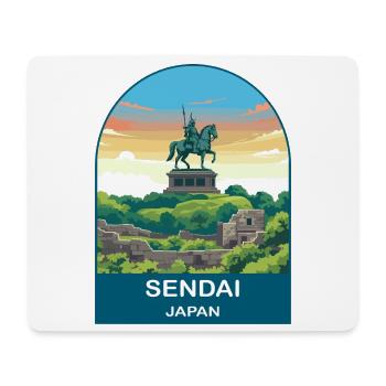 Sendai Japan Samurai Statue Vintage Travel Art - Mouse Pad (horizontal) - white - Front