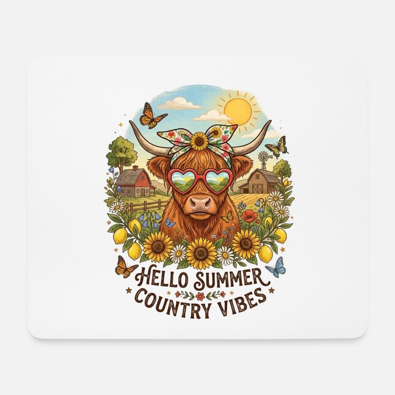 Hello Summer Country Vibes Highland Cow - Mousepad (Querformat) - Weiß