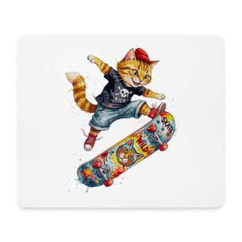 Cool Skating Cat Skateboard Watercolor Design - Mousepad (Querformat) - Weiß - Vorne