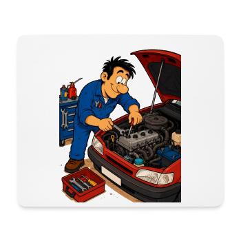 Animated mechanic on the engine - Mouse Pad (horizontal) - white - Front