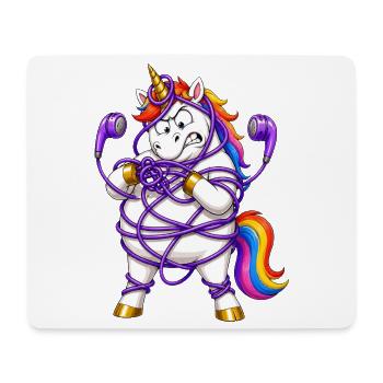 Licorne emmêlée dans des écouteurs - Tapis de souris (format paysage) - blanc - Devant