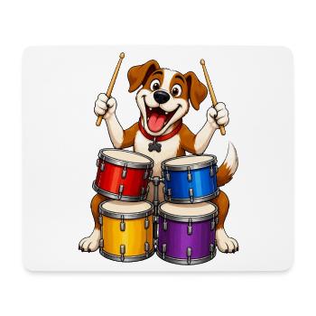 Excited Dog Playing Four Piece Drums - Mouse Pad (horizontal) - white - Front