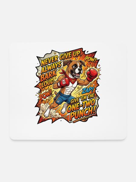 Brave Dog Boxer Comic – Gib niemals auf - Mousepad (Querformat) - Weiß