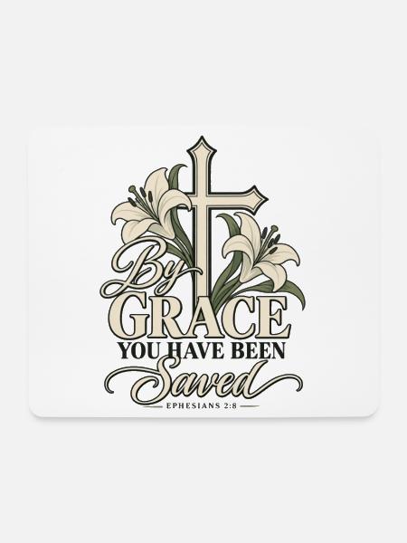 By Grace – Kreuz und Lilien - Mousepad (Querformat) - Weiß