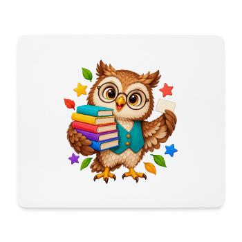 Lernende Eule mit Büchern - Mousepad (Querformat) - Weiß - Vorne