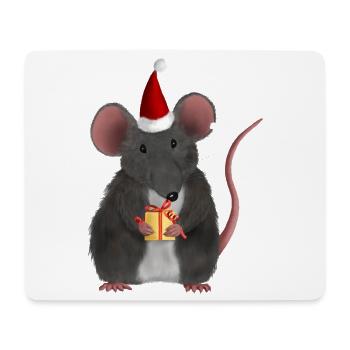 Weihnachtsratte mit Geschenk - Ohne Text - Mousepad (Querformat) - Weiß - Vorne