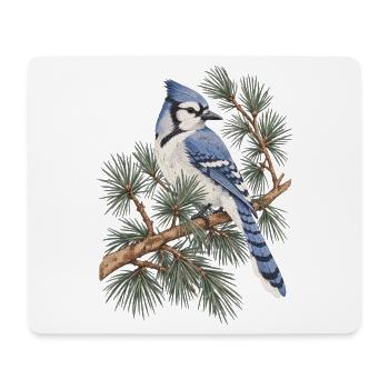Blauer Eichelhäher auf Kiefernzweigen - Mousepad (Querformat) - Weiß - Vorne