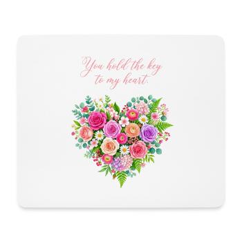 Floraler Schlüssel zum Herzen - Mousepad (Querformat) - Weiß - Vorne