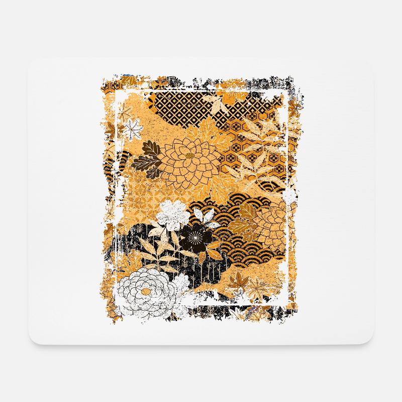 Japanisches Blumenmuster Chrysanthemenkirsche - Mousepad (Querformat) - Weiß