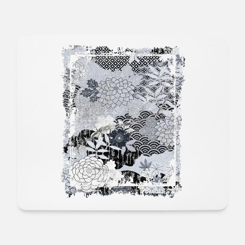 Japanisches Blumenmuster Chrysanthemenkirsche - Mousepad (Querformat) - Weiß