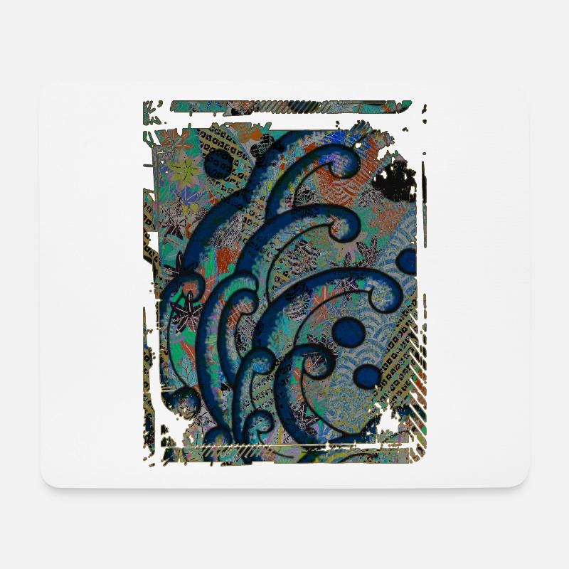 Japanische Great Wave Blumenmuster Collage Art 85 - Mousepad (Querformat) - Weiß