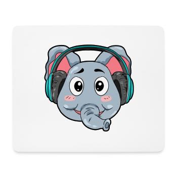 Elephant with headphones - Mouse Pad (horizontal) - white - Front