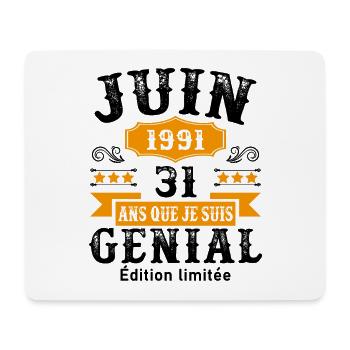 31 Ans Anniversaire Vintage Né(e) en Juin 1991 - Tapis de souris (format paysage) - blanc - Devant