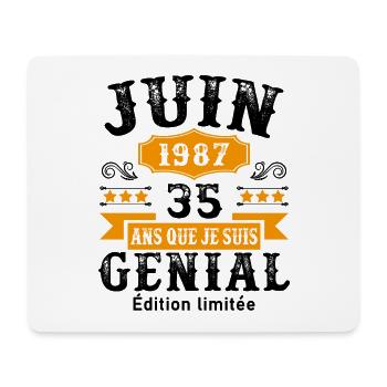 35 Ans Anniversaire Vintage Né(e) en Juin 1987 - Tapis de souris (format paysage) - blanc - Devant